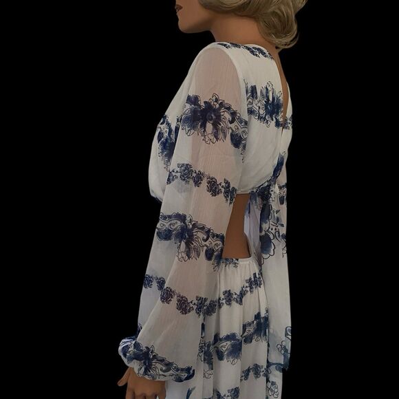 Giffniseti Floral Dress Boho Travel Cut Out Bishop Sleeve Ruffle Flounce Hem XL - Picture 8 of 15